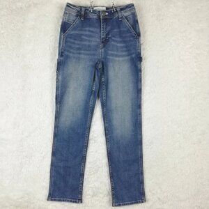 Women's Blue Mid-Rise Medium Wash Straight Jeans